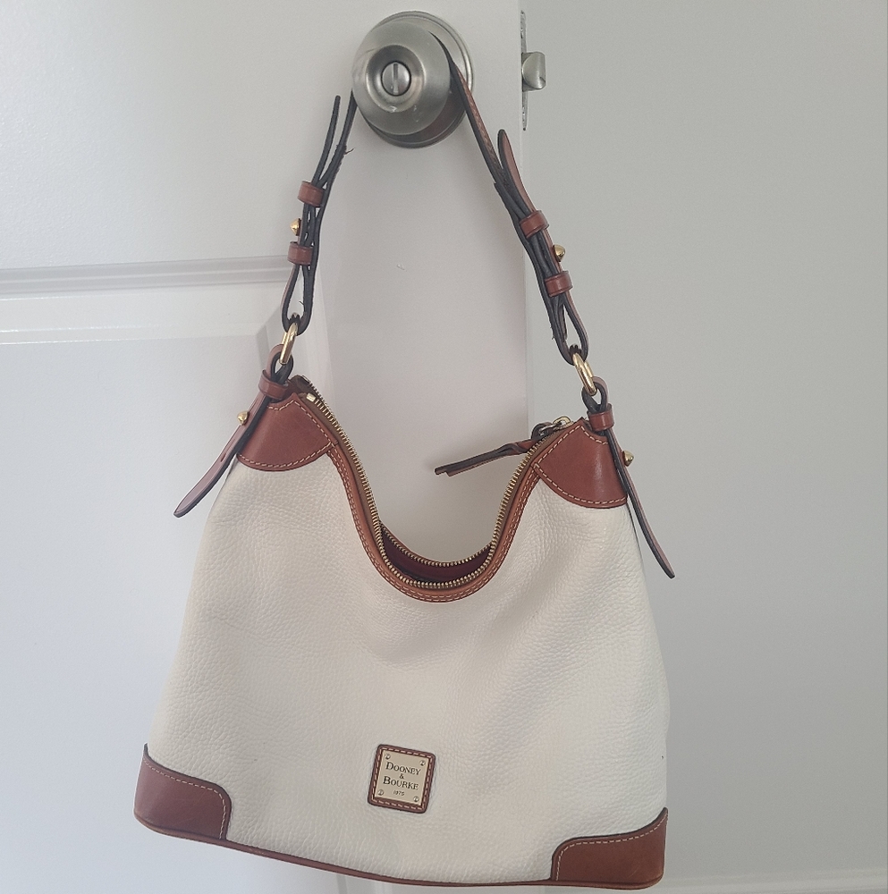 Dooney & Bourke White and Brown Hobo Bag with Classic Design
